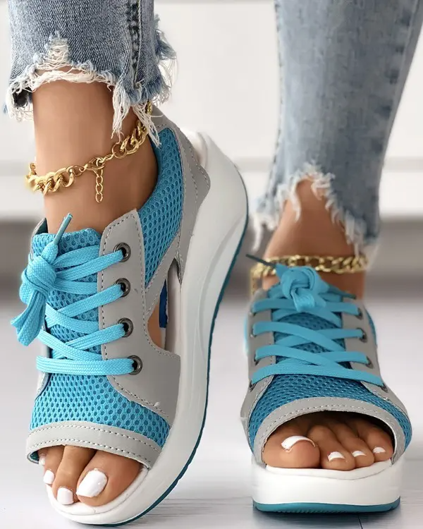 đ„Mother's Day TIKTOK Hot Sale - 70%OFFđ„ Contrast Paneled Cutout Lace-up Muffin Sandals